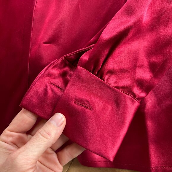 Vintage 80s Calvin Klein 100% Silk Bow Blouse Hong Kong Era – Fuchsia Women's 10 - Picture 7 of 13